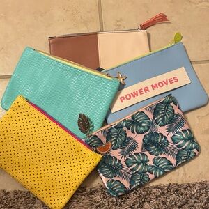 Ipsy Colorful Cosmetic Bag Set with Tropical and Polka Dot Designs